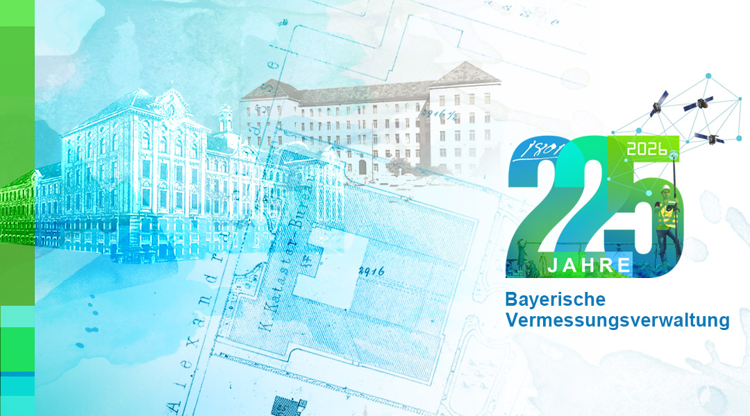 Graphische Darstellung; Hauptgebäude des LDBV in München, Logo 225 Jahre Bayerische Vermessungsverwaltung